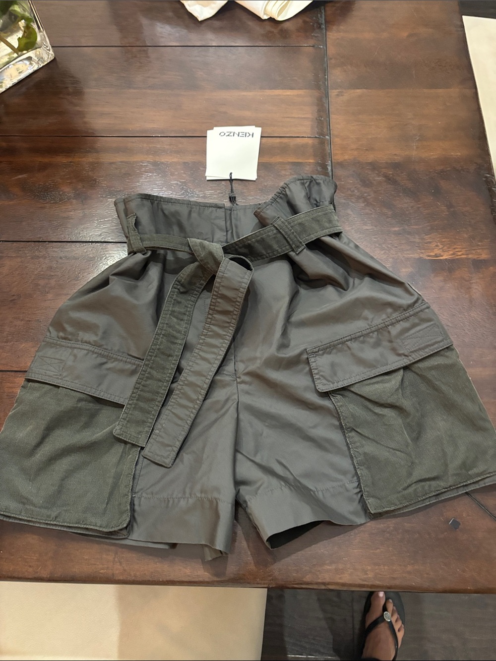 KENZO Luxury NWT Green Paperbag Waist-Belted Cargo Shorts - Picture 11 of 13